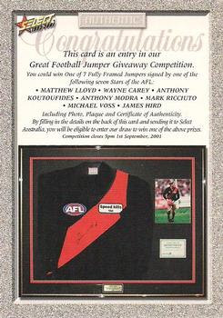 2001 Select AFL Authentic #NNO Essendon Jumper Competition Front